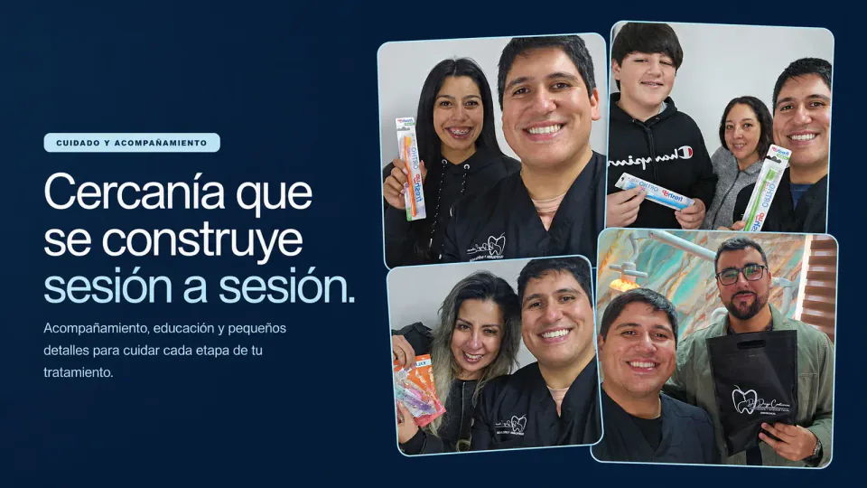 Collage del Dr. Diego Contreras acompañando a pacientes y entregando elementos de cuidado durante sus tratamientos