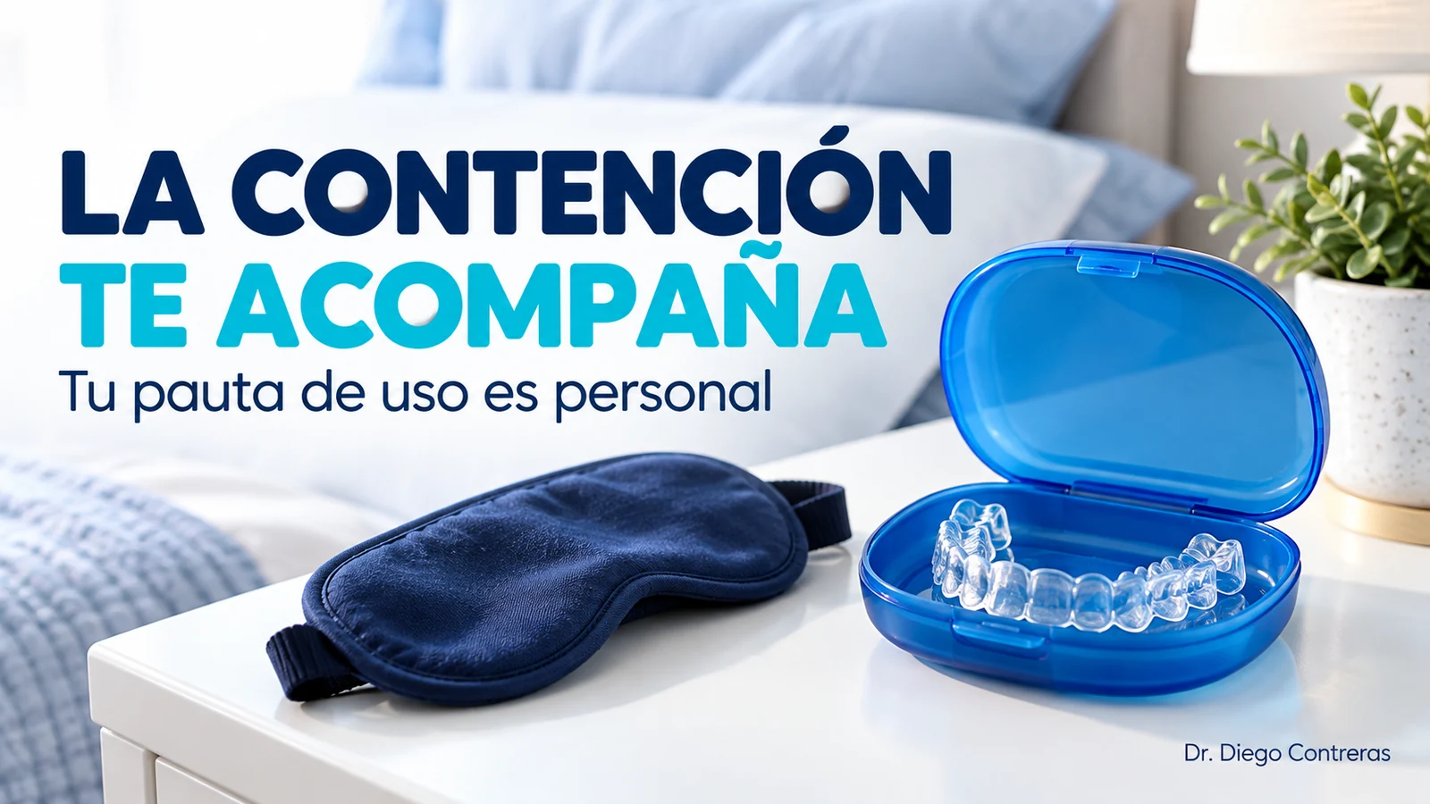 Estuche azul con contención junto a una cama: la pauta de uso es personal